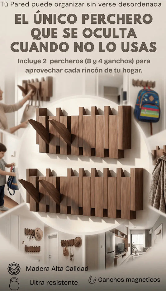 DecoMagnet | Pack Doble Percheros Magnéticos de Madera